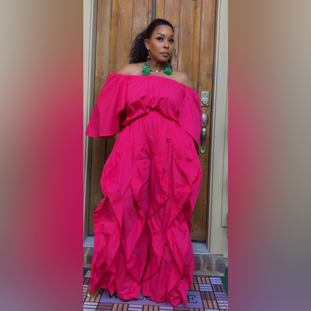 Vibrant Pink Off-Shoulder Dress